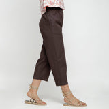 Right View of a Model wearing Solid Brown Cotton Flax Culottes