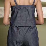 Back Detail of a Model wearing Comfy Indigo Cotton Denim Culottes
