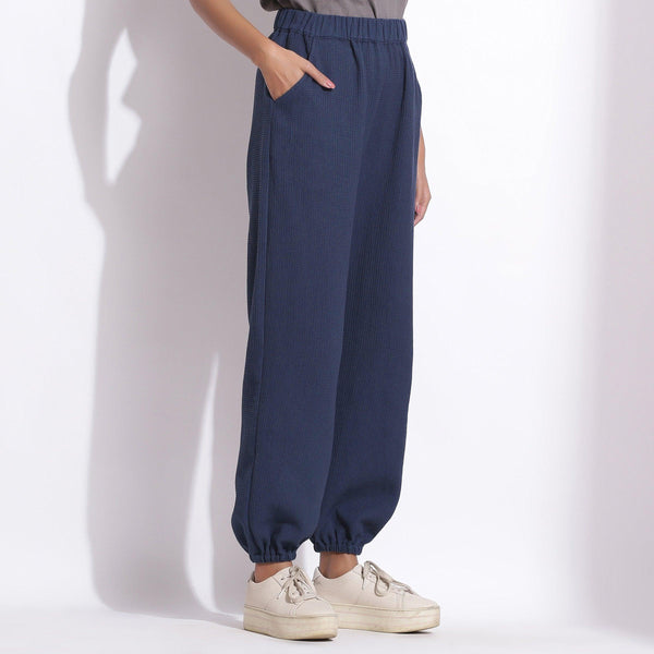 Buy Navy Blue Warm Cotton Waffle Elasticated Jogger Pant Online at  SeamsFriendly