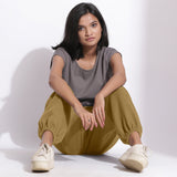 Front View of a Model wearing Comfy Olive Green Cotton Waffle Jogger Pants