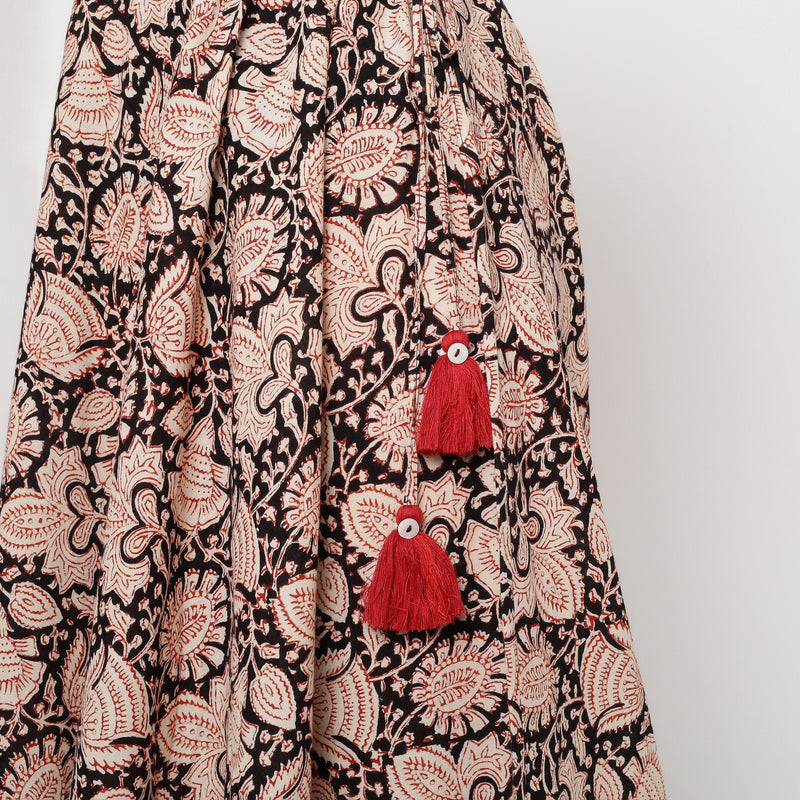 Close View of a Model wearing Convertible Block Print 3-Way Beige Cotton Skirt Dress