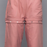 Front Detail of a Model wearing Pink Flannel Convertible Pant Shorts