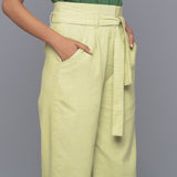 Right Detail of a Model wearing Yellow Pistachio Cotton Corduroy Pant