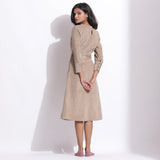 Back View of a Model wearing Taupe Beige Warm Cotton Corduroy Knee Length Dress