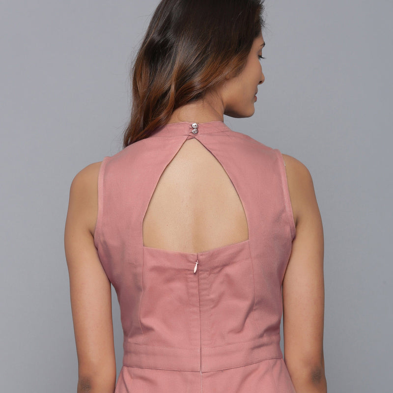 Back Detail of a Model wearing English Rose Flannel Sleeveless Jumpsuit