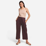 Front View of a Model wearing Cotton Flax Spaghetti Top and Brown Pant Set