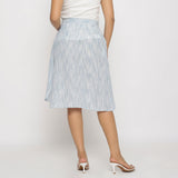 Back View of a Model wearing Sky Blue Yarn Dyed Cotton Relaxed Fit Skirt