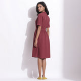 Back View of a Model wearing Barn Red Warm Cotton Waffle Knee Length Coat Dress