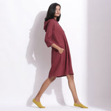 Right View of a Model wearing Cotton Waffle Barn Red Hoodie Dress