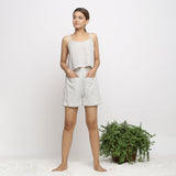 Front View of a Model wearing Handspun Cotton Striped Paneled Shorts