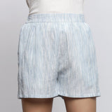 Front Detail of a Model wearing Sky Blue Crinkled Cotton Short Shorts