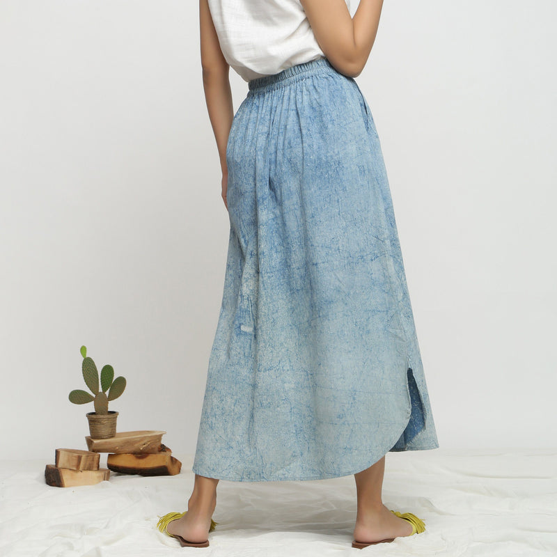 Back View of a Model wearing Dabu Printed Breezy Blue A-Line Skirt