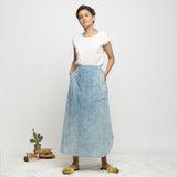Front View of a Model wearing Dabu Printed Breezy Blue A-Line Skirt