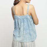 Back View of a Model wearing Blue Dabu Print Strappy Camisole Top