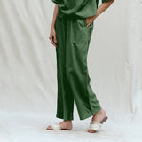 Dark Green 100% Cotton Solid Mid-Rise Elasticated Pant