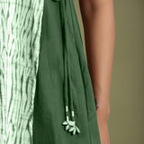 Close View of a Model wearing Dark Green Green Shibori Halter Neck A line Dress