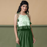 Front View of a Model wearing Dark Green Shibori Camisole Top
