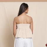 Back View of a Model wearing Dusk Beige Striped Cami Top