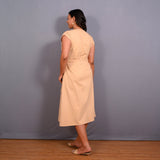 Back View of a Model wearing Dusk Beige Warm Cotton Flannel Button-Down A-Line Midi Dress