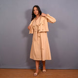 Front View of a Model wearing Dusk Beige Warm Cotton Flannel Double-Breasted Button-Down Shacket