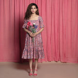 Front View of a Model wearing Dust Pink Cotton Chanderi Block Print Dress