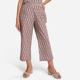 Front View of a Model wearing Dabu Block Print Grey Mid-Rise Culottes