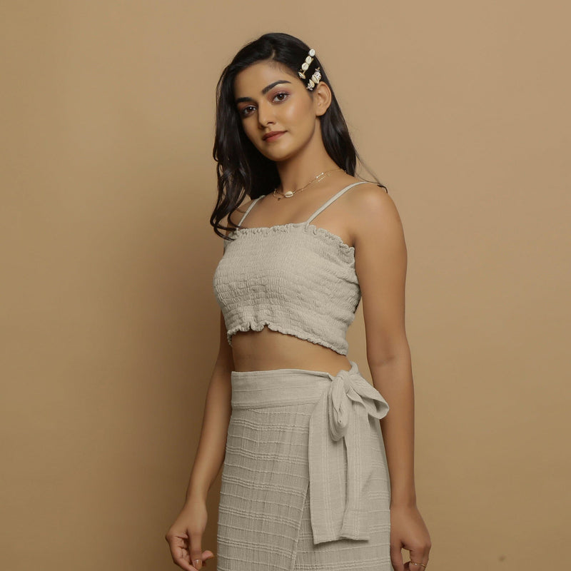 Ecru Undyed Crinkled Cotton Flax Tube Top