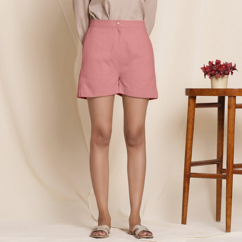 Front View of a Model wearing English Rose Cotton Flannel High-Rise Shorts