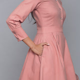 Right Detail of a Model wearing English Rose Button-Down Flannel Dress