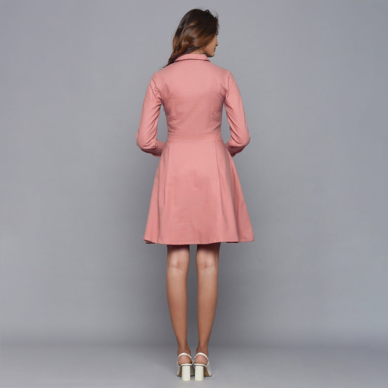 Back View of a Model wearing English Rose Button-Down Flannel Dress