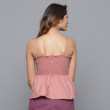 Back View of a Model wearing English Rose Flannel Gathered Top