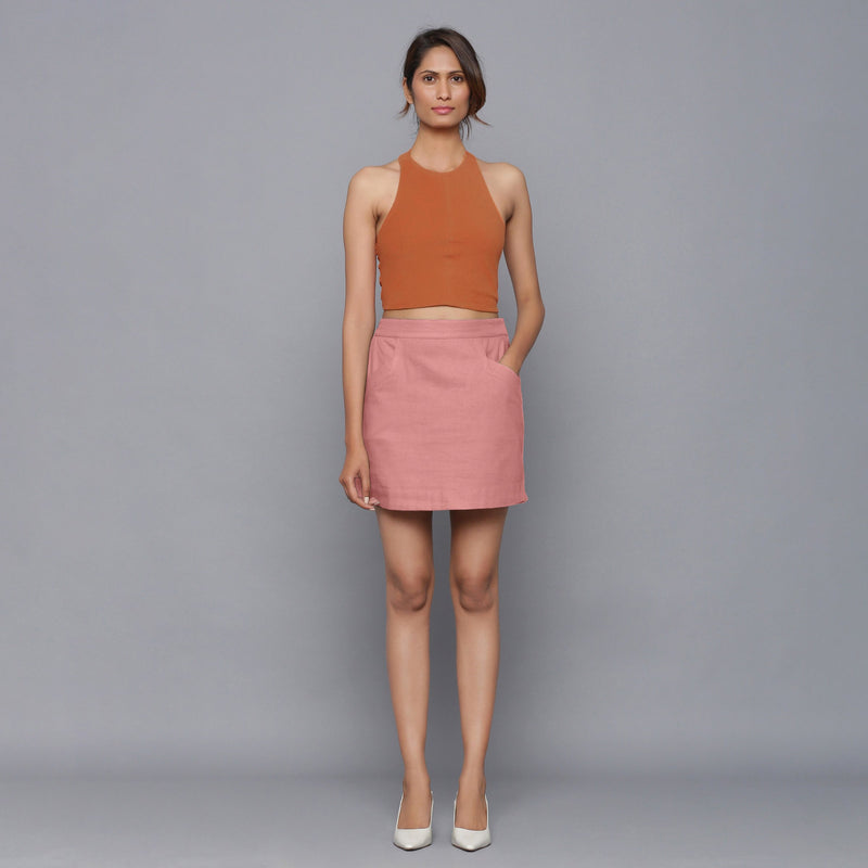Front View of a Model wearing English Rose Flannel Mini Pencil Skirt
