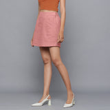 Left View of a Model wearing English Rose Flannel Mini Pencil Skirt