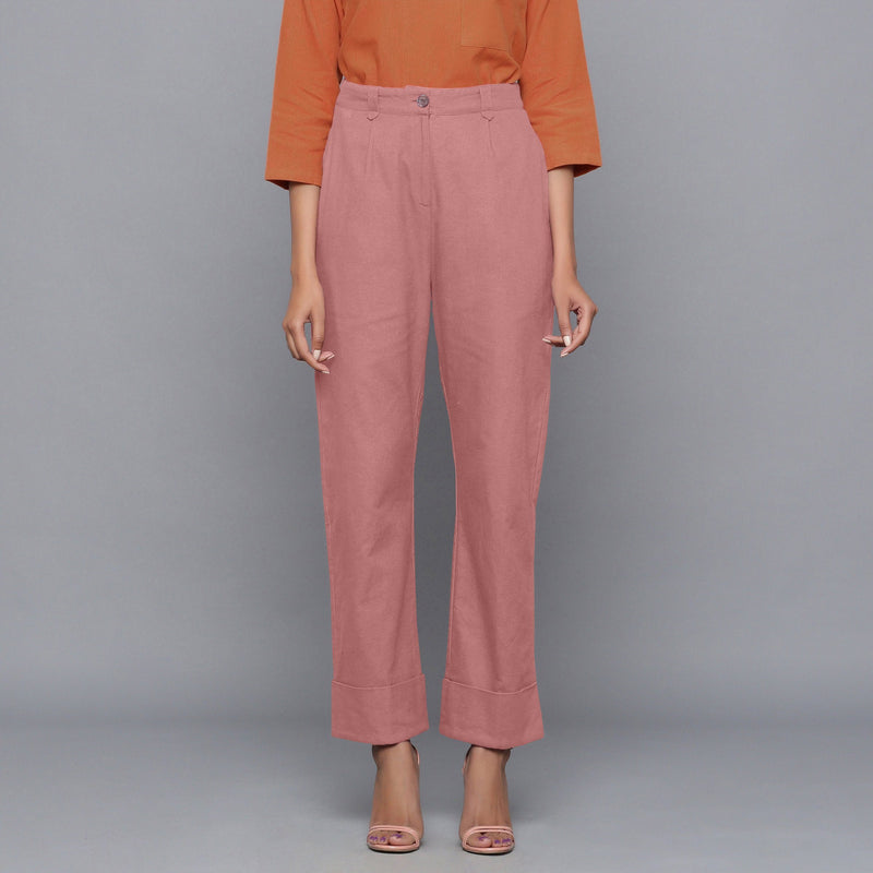 Front View of a Model Wearing English Rose Flannel Rolled-Up Straight Pant