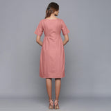Back View of a Model wearing English Rose Paneled Cotton Flannel Dress