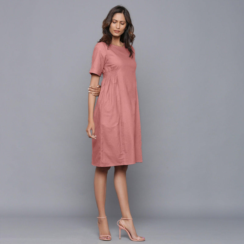 Right View of a Model wearing English Rose Paneled Cotton Flannel Dress