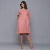 Front View of a Model wearing English Rose Paneled Cotton Flannel Dress