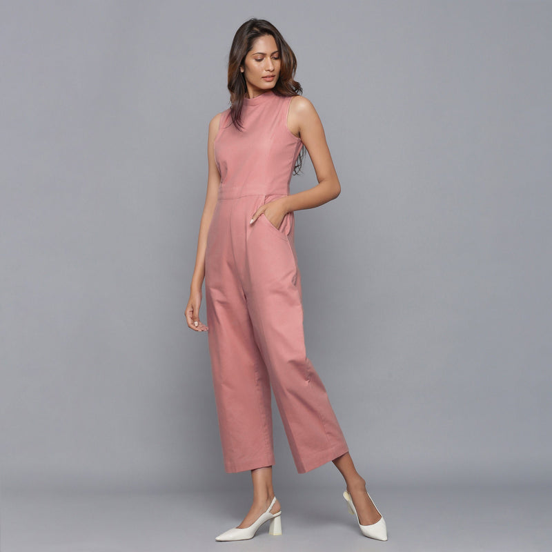 Front View of a Model wearing English Rose Flannel Sleeveless Jumpsuit