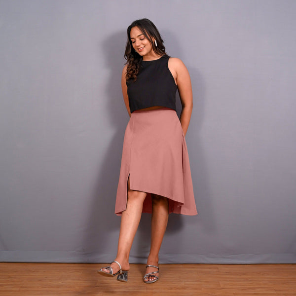 English Rose Warm Cotton Flannel High-Rise Front Slit Asymmetric Skirt