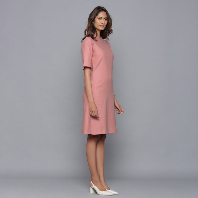 Right View of a Model wearing English Rose Round Neck Sheath Dress