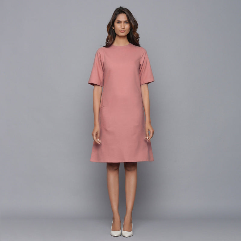 Front View of a Model wearing English Rose Round Neck Sheath Dress