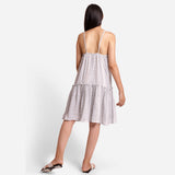 Back View of a Model wearing White Yarn Dyed Cotton Camisole Dress