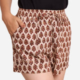 Front Detail of a Model wearing Floral Block Print Comfort Fit Shorts