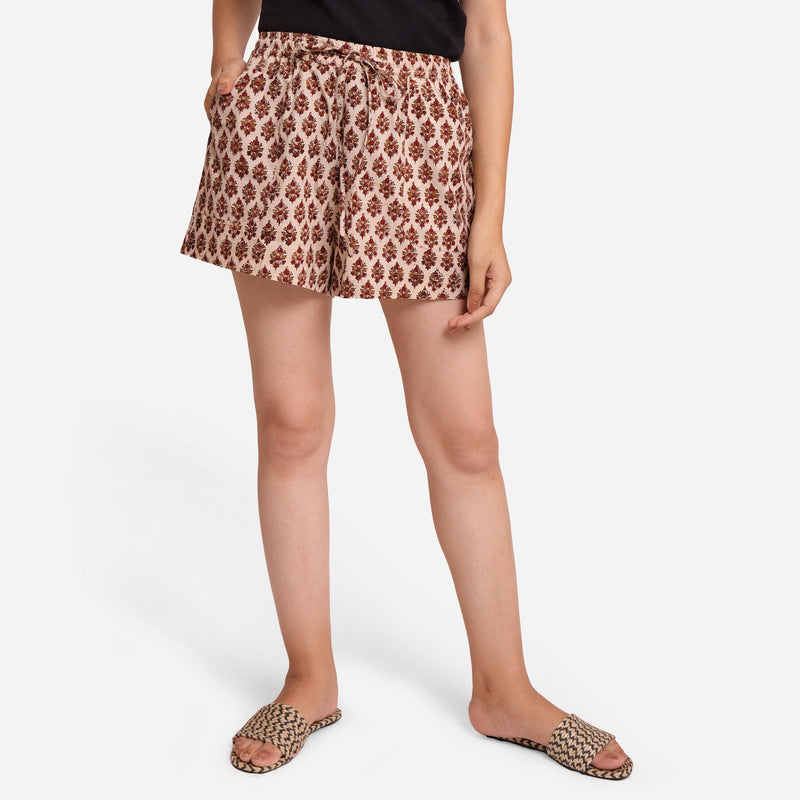 Front View of a Model wearing Floral Block Print Comfort Fit Shorts