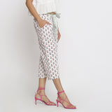 Right View of a Model wearing Floral Block Printed Low Rise Culottes