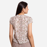 Back View of a Model wearing Floral Print V-Neck Casual Wrap Top