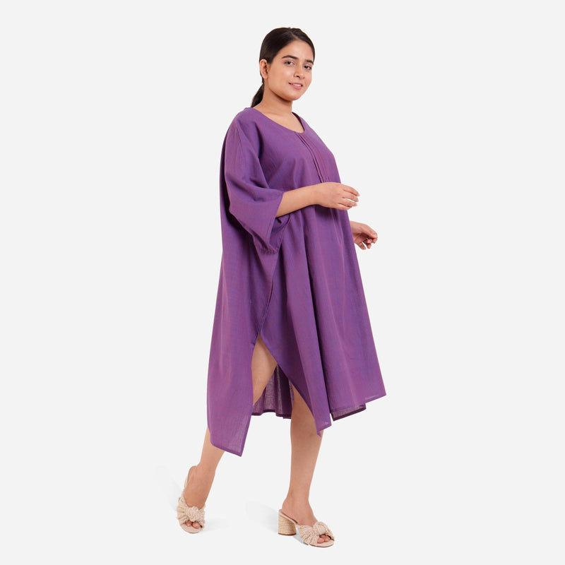 Right View of a Model wearing Violet Anti-Fit Flowy Cotton Kaftan