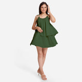 Forest Green 100% Cotton Tie-Up Shoulder Tier Mini Dress