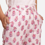 Front Detail of a Model wearing Fuchsia Floral Block Printed Cotton Straight Pant