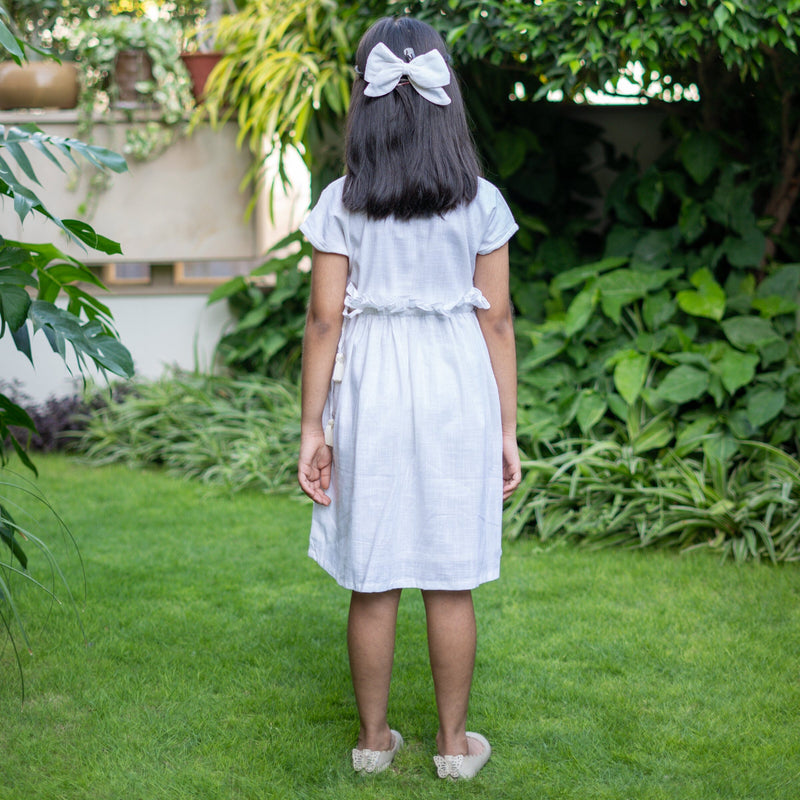 Girls - White Frilled Cotton Knee Length Bohemian Dress